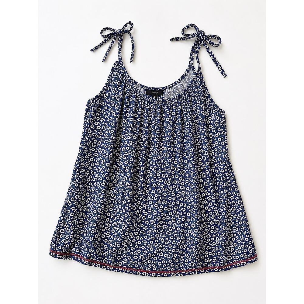 Zoey Blue White Floral Tie Strap Cami Tank Top XS Boho Cottagecore